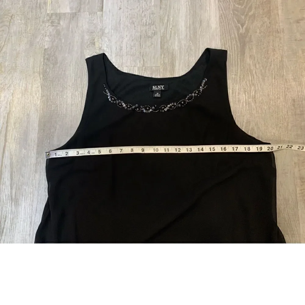 SLNY black Sequin neckline Chiffon polyester Sleeveles Dress sz 16